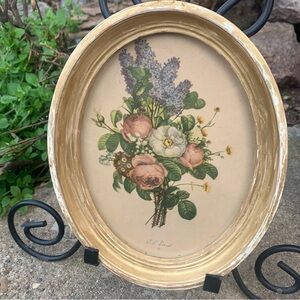 Vintage Framed Oval Botanical Print by Jean Louis (J.L.) Prevost Cottagecore Art